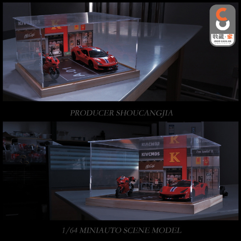 1:24 Fast Food Restaurant Parking Lot Car Model Display Box