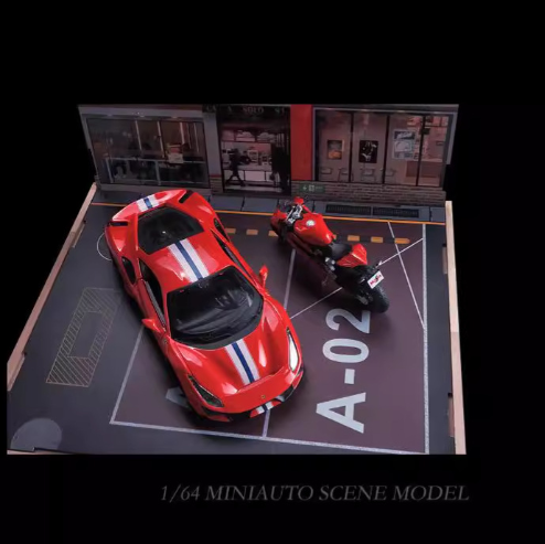 1:24 Fast Food Restaurant Parking Lot Car Model Display Box