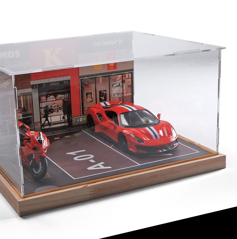 1:24 Fast Food Restaurant Parking Lot Car Model Display Box