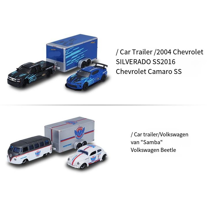 1:64 Ford & Chevrolet 3-in-1 Trailer Alloy Car Model Metal Vehicle