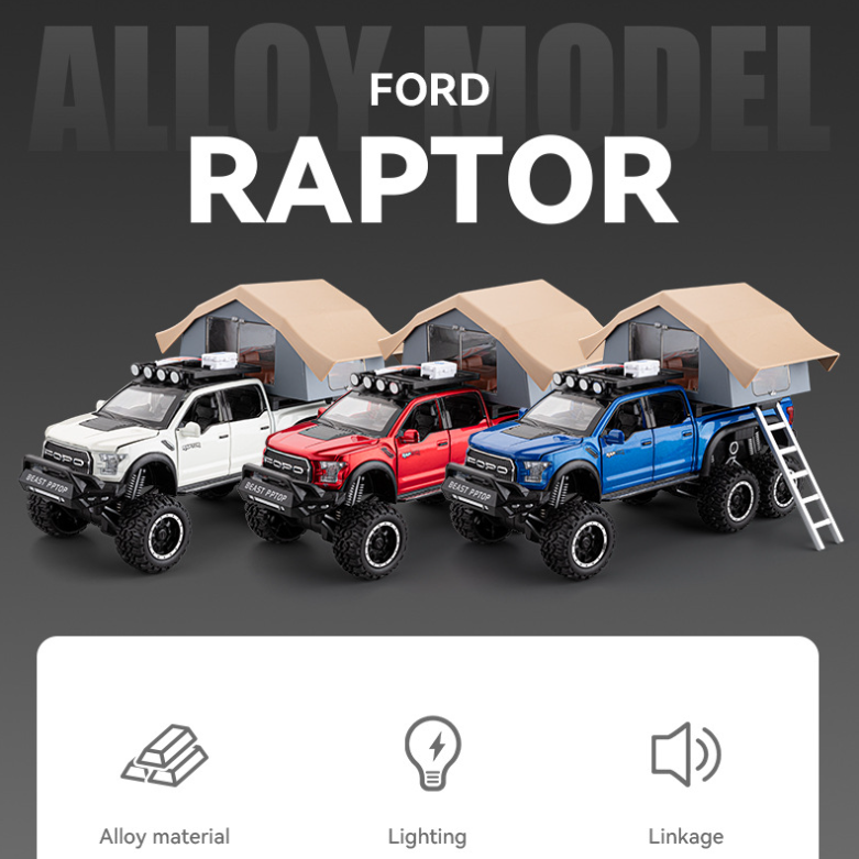1:32 Ford Raptor Pickup Truck with Camper Alloy Model