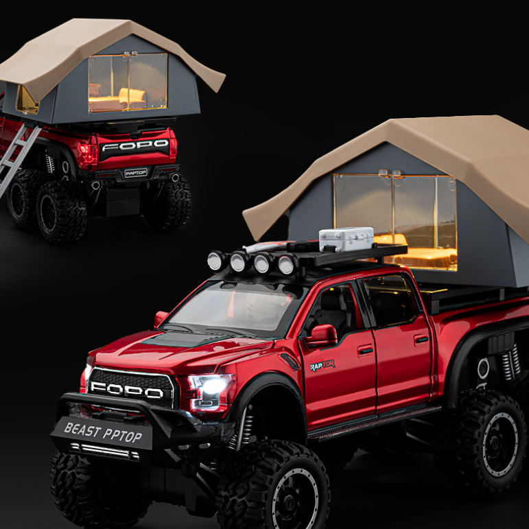 1:32 Ford Raptor Pickup Truck with Camper Alloy Model