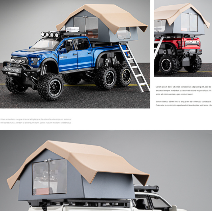 1:32 Ford Raptor Pickup Truck with Camper Alloy Model
