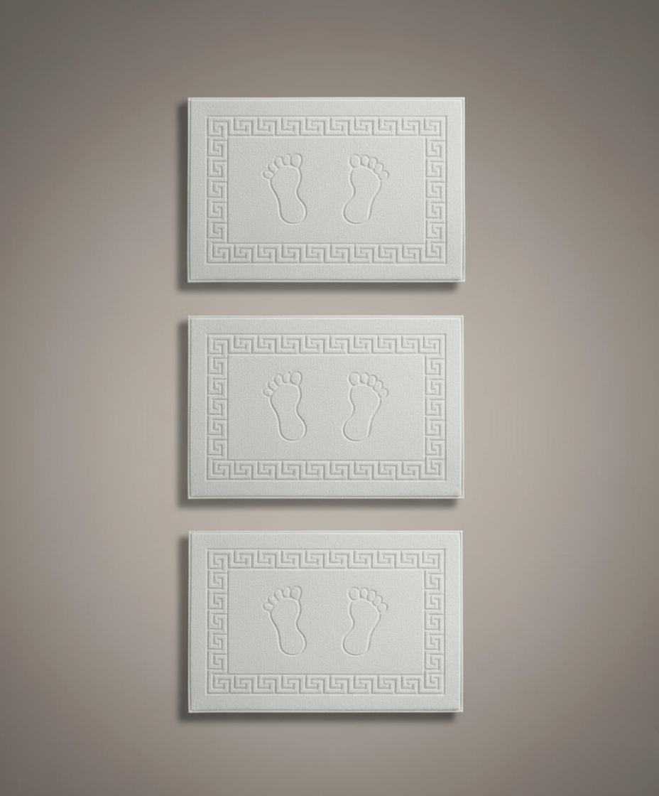 3'Lü Ayak Paspası %100 Pamuk | Beyaz-Pamuklu-Yumuşak Doku-Desenli-Banyo-Tuvalet