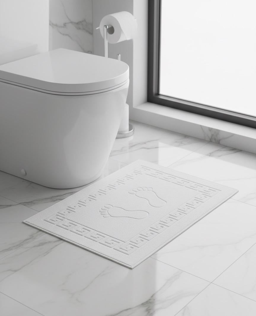 3-Piece Foot Mat 100% Cotton | White-Cotton-Soft Texture-Patterned-Bathroom-Toilet