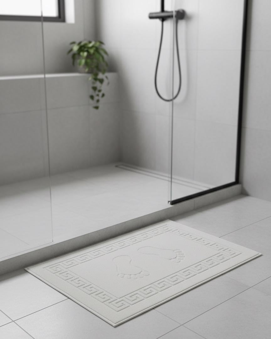 Ayak Paspası %100 Pamuk | Beyaz-Pamuklu-Yumuşak Doku-Desenli-Banyo-Tuvalet