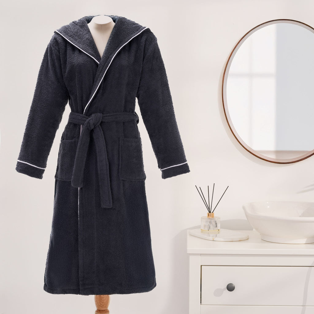 Layvera Bornoz Antrasit | %100 Pamuk-Kapüşonlu-Biyeli-Cepli