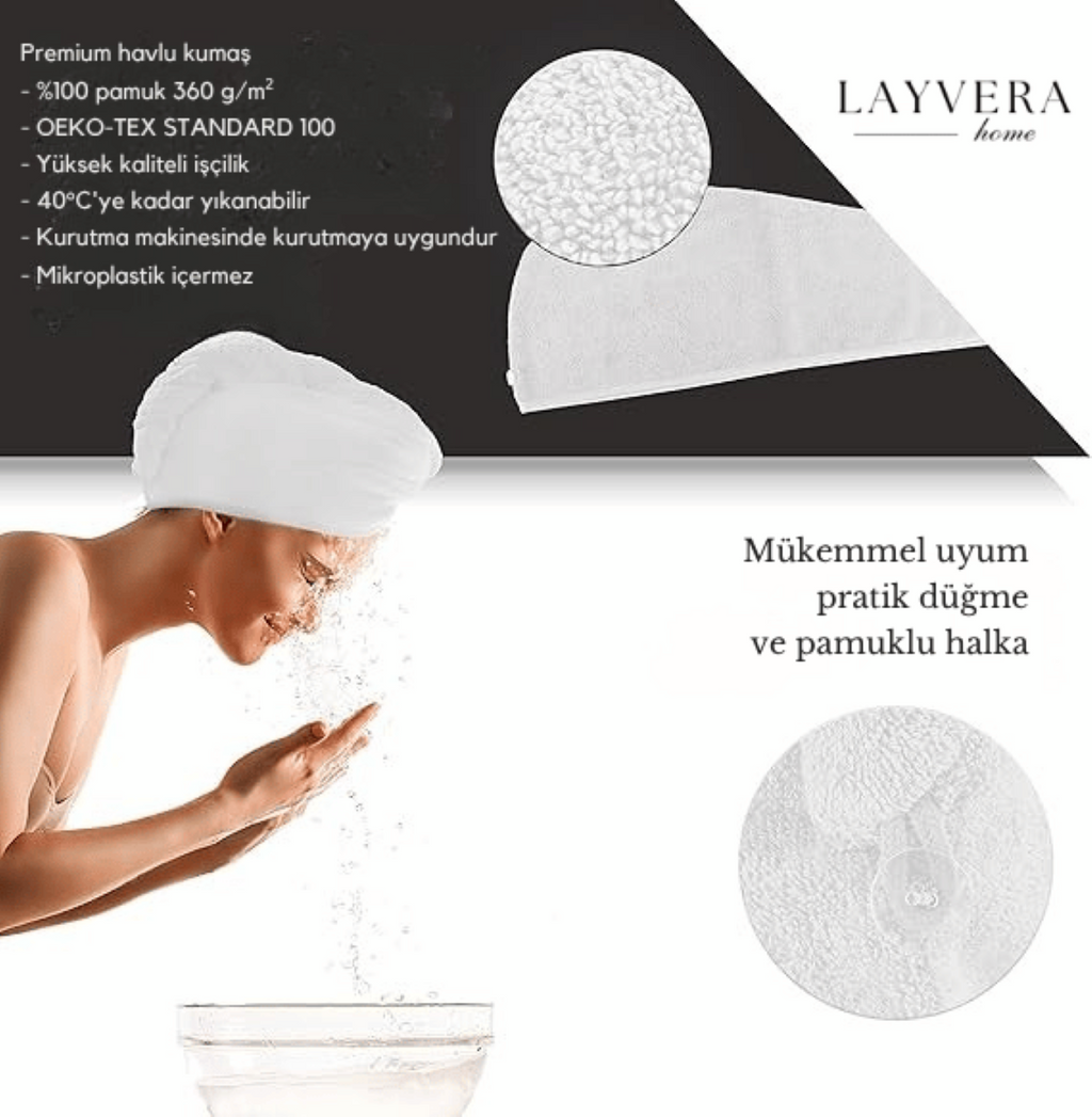 SAÇ BONESİ BEYAZ | Saç Havlusu-Makyaj Havlusu-Akrilik Düğmeli-%100 Pamuklu-Makyaj Bonesi