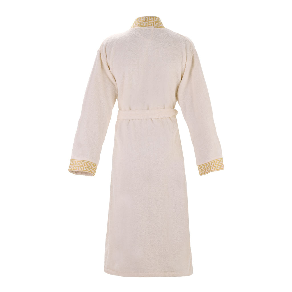 Layvera Griechischer Bademantel in Creme | 100 % Baumwolle – Griechisches Muster – Tasche