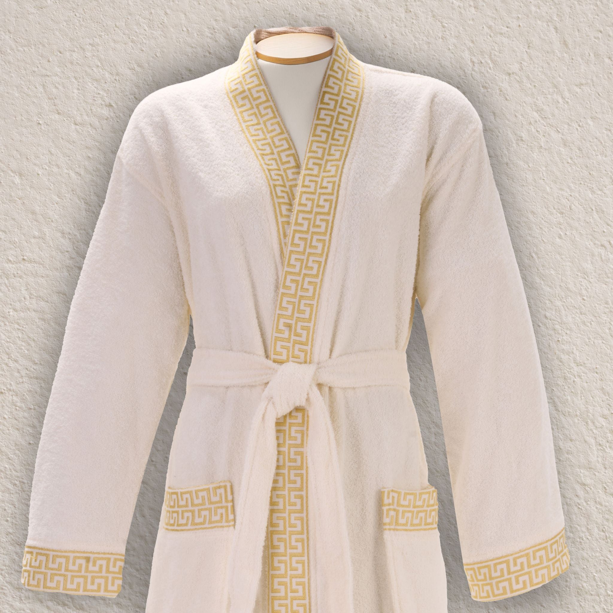 Layvera Bornoz Greek Krem | %100 Pamuk-Greek Desen-Cepli