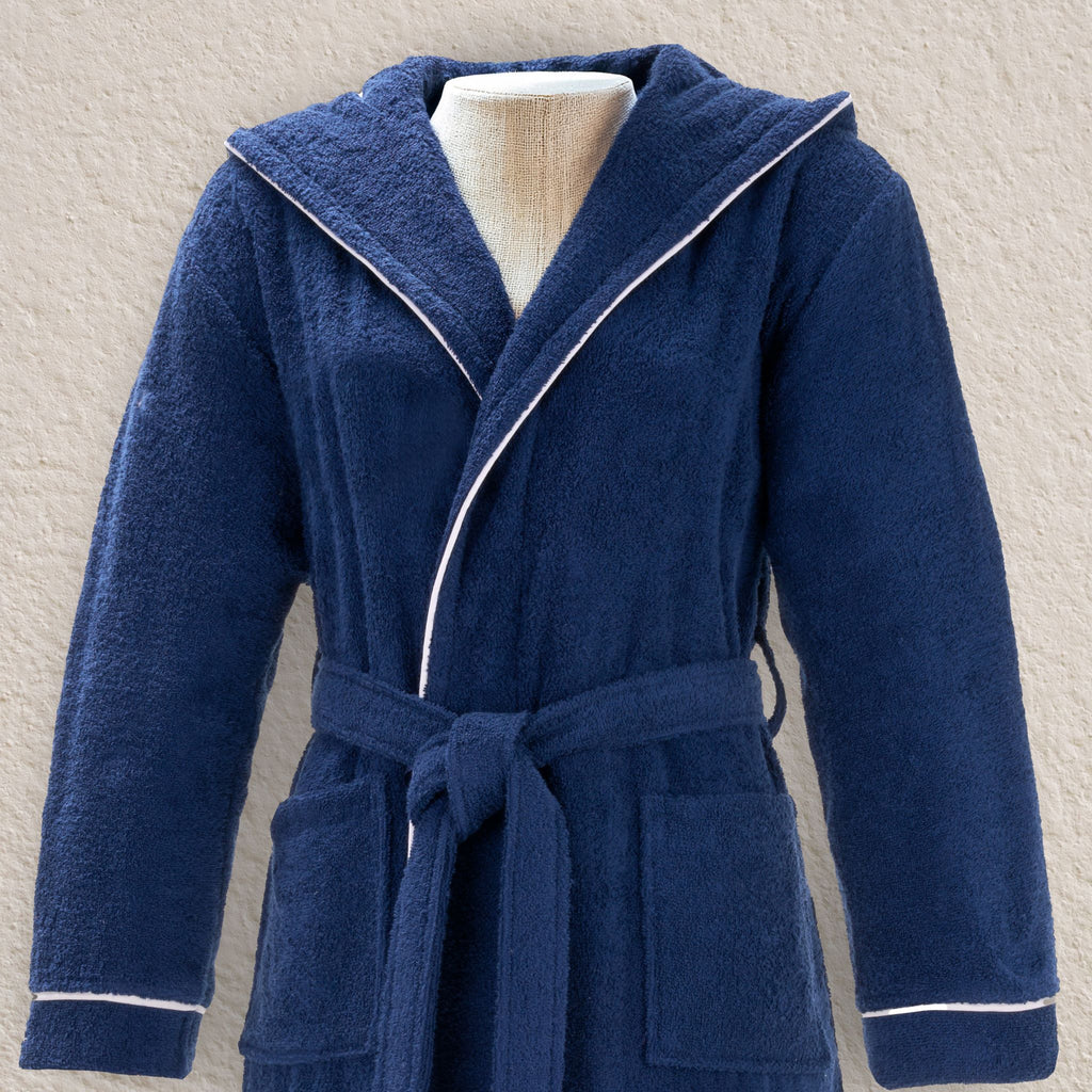 Layvera Bademantel Marineblau | 100 % Baumwolle, Kapuze, Tasche