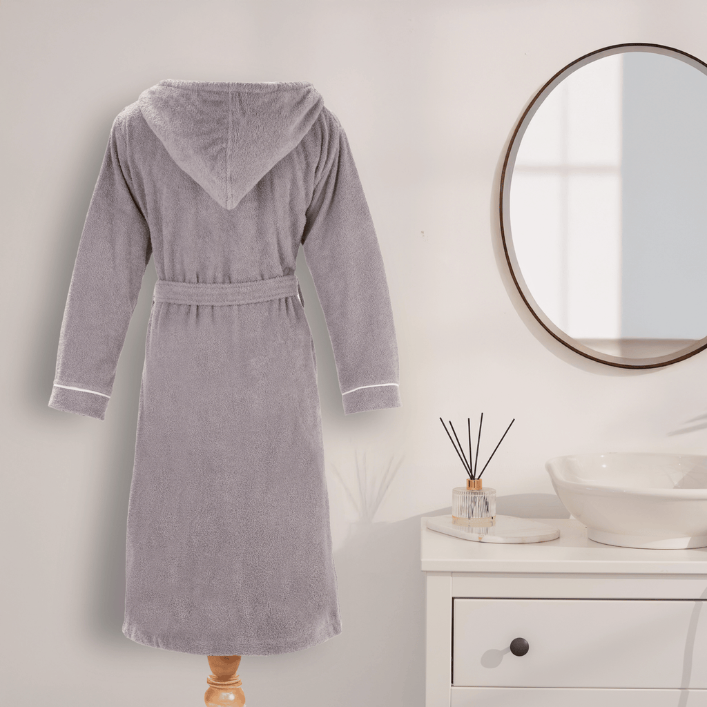 Layvera Bornoz Gri | %100 Pamuk-Kapüşonlu-Biyeli-Cepli