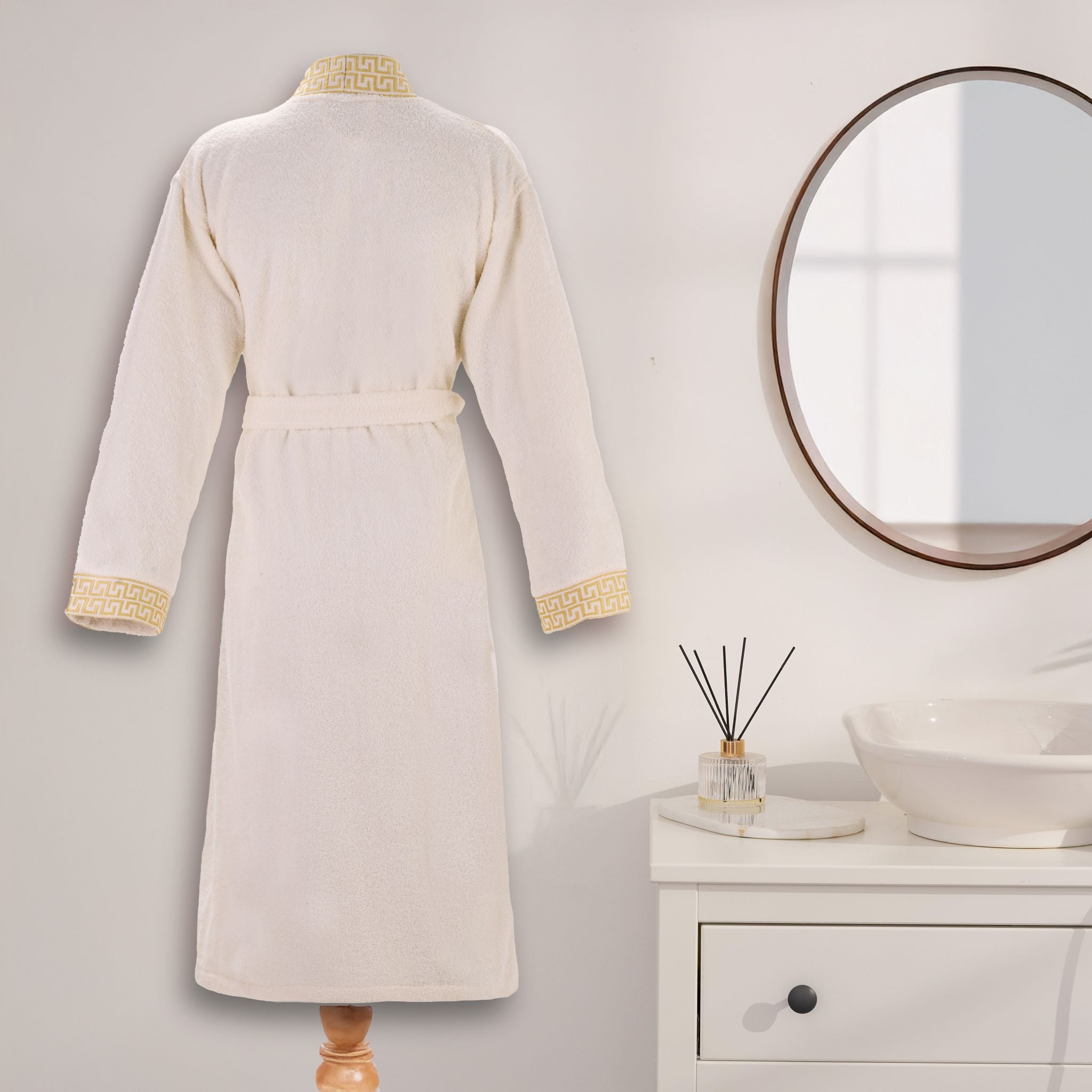 Layvera Bornoz Greek Krem | %100 Pamuk-Greek Desen-Cepli