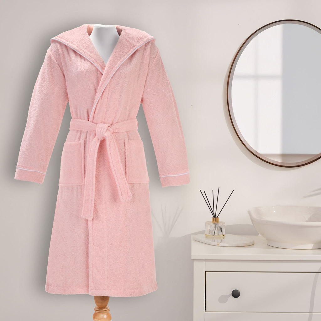 Layvera Bornoz Pembe | %100 Pamuk-Kapüşonlu-Biyeli-Cepli