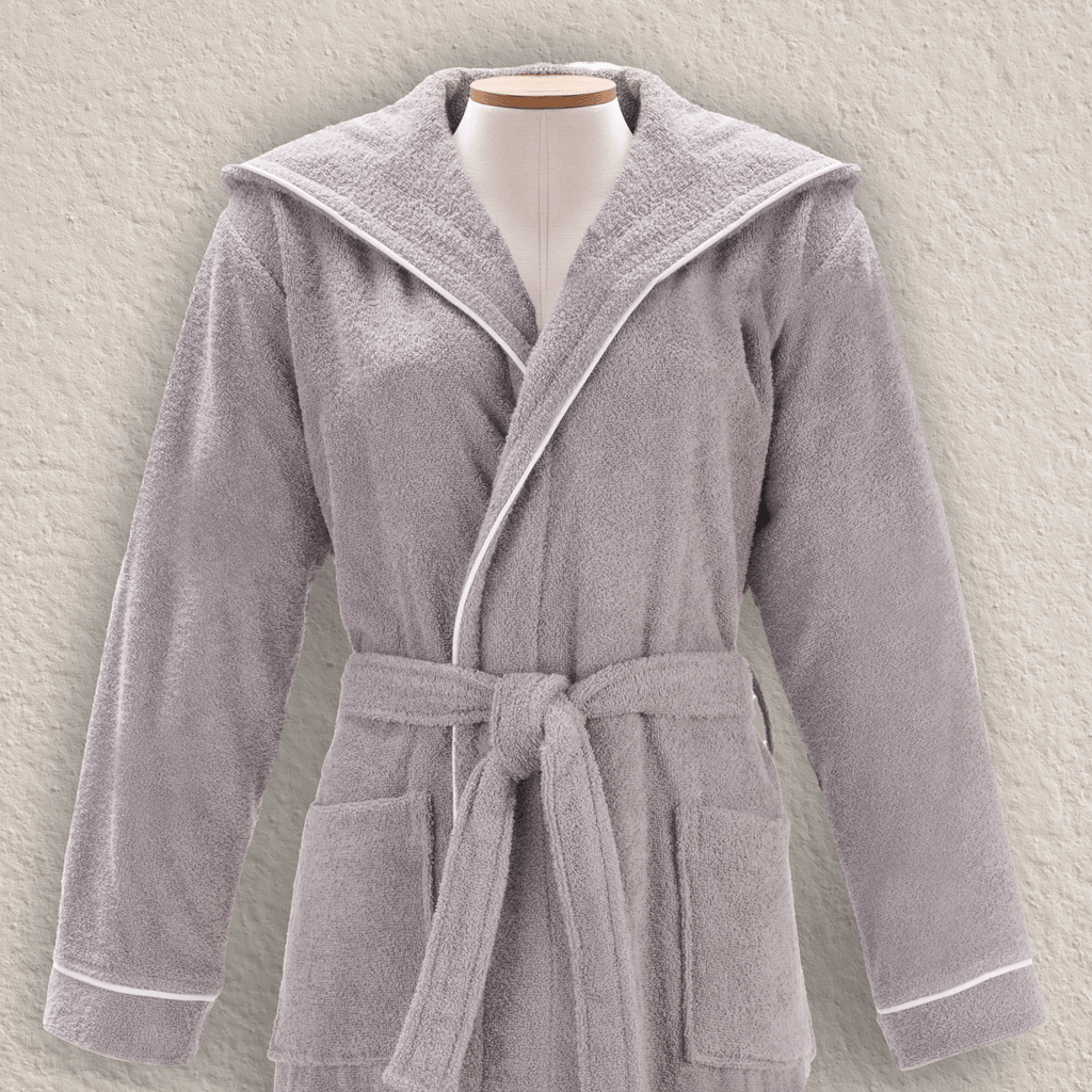 Layvera Bornoz Gri | %100 Pamuk-Kapüşonlu-Biyeli-Cepli