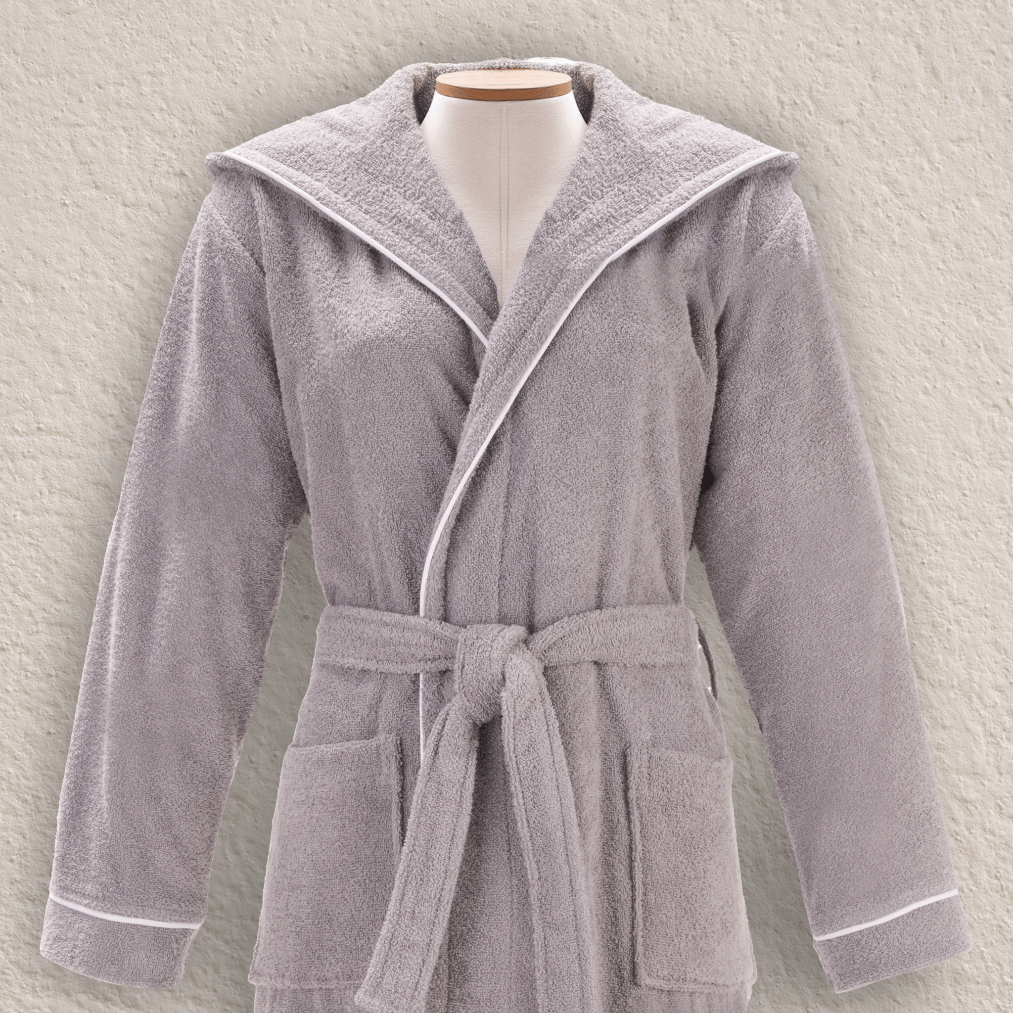 Layvera Bornoz Gri | %100 Pamuk-Kapüşonlu-Biyeli-Cepli