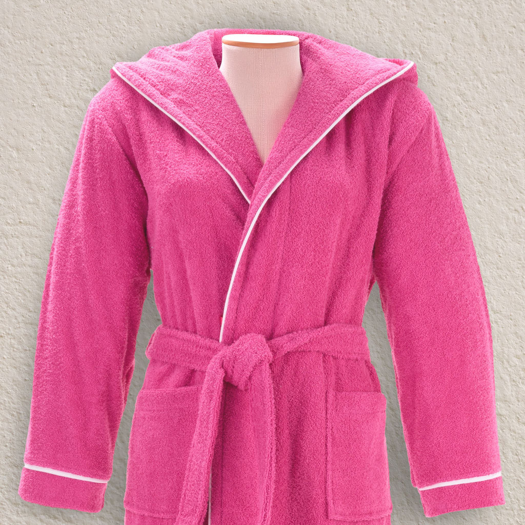 Layvera Bornoz Fuşya | %100 Pamuk-Kapüşonlu-Biyeli-Cepli