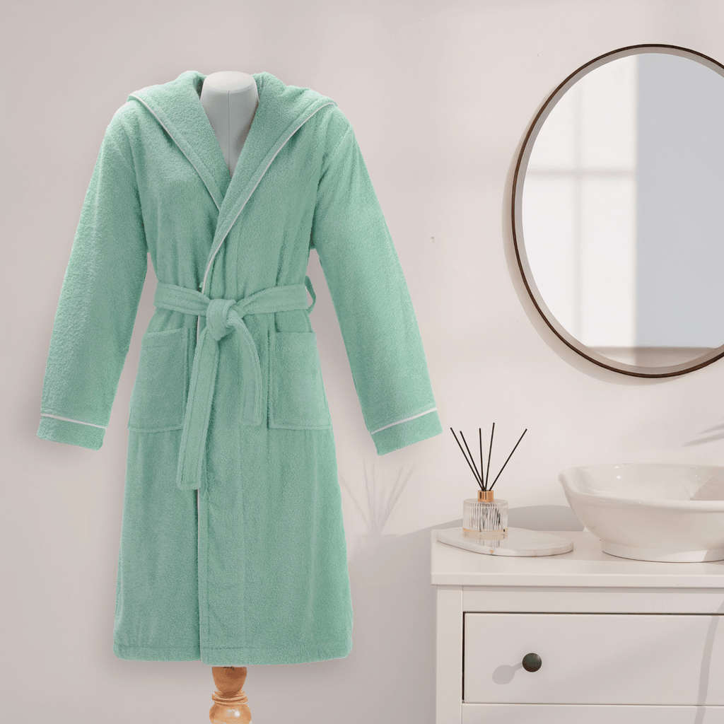 Layvera Bornoz | %100 Pamuk-Kapüşonlu-Biyeli-Cepli-Mint Green