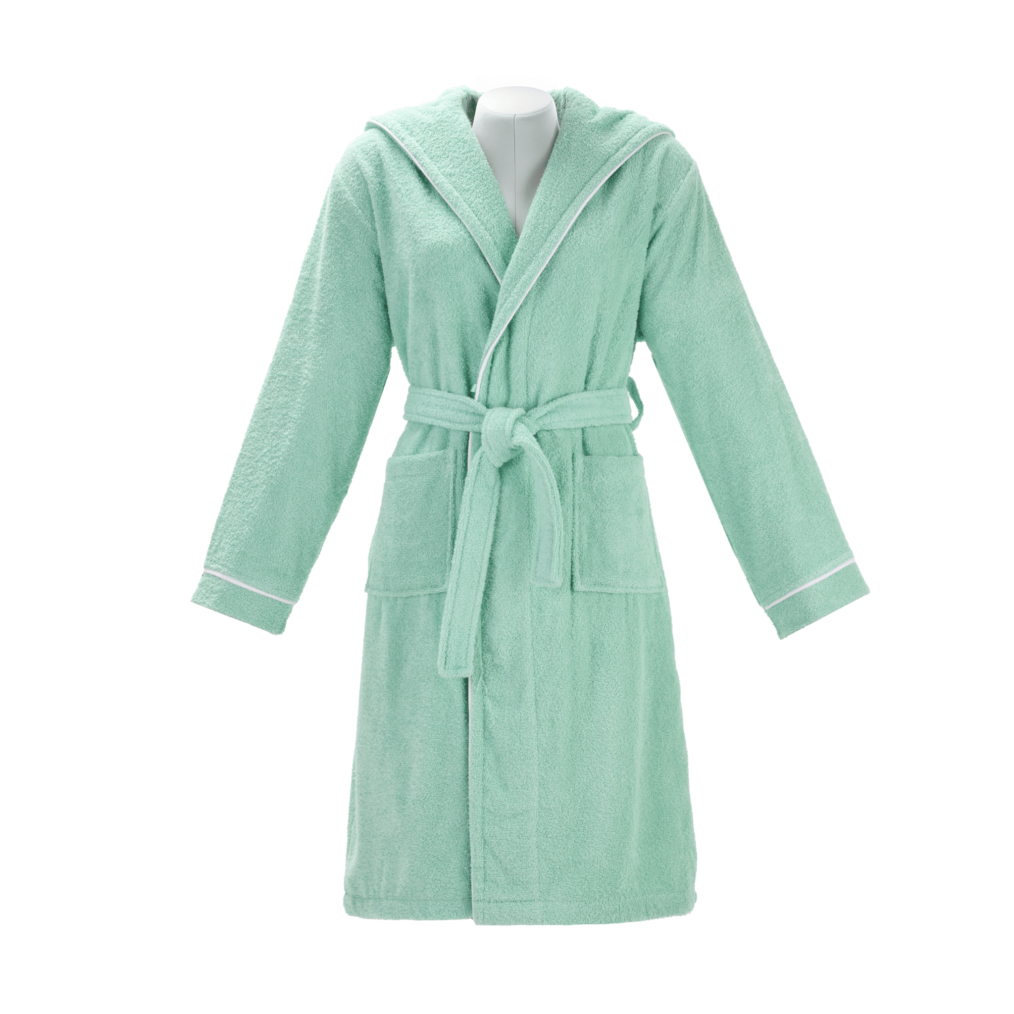 Layvera Bornoz | %100 Pamuk-Kapüşonlu-Biyeli-Cepli-Mint Green