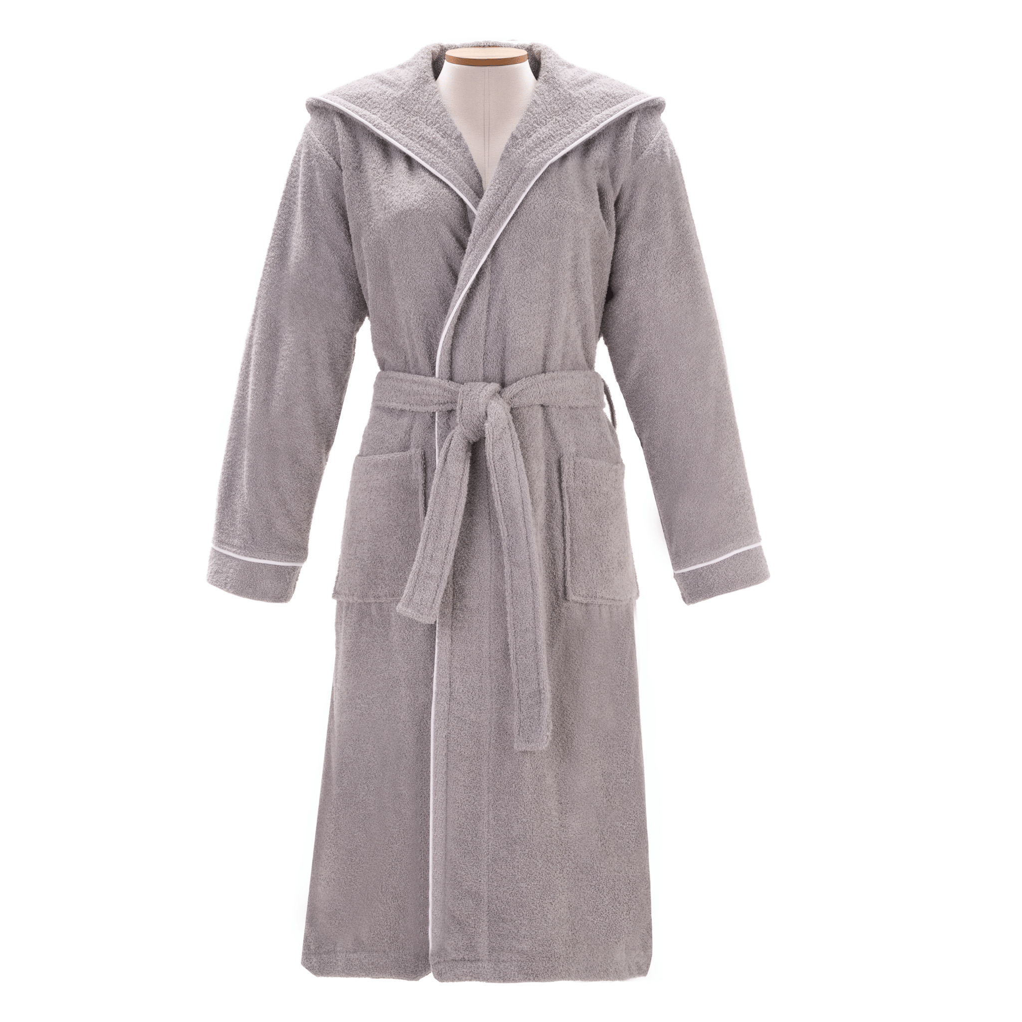Layvera Bornoz Gri | %100 Pamuk-Kapüşonlu-Biyeli-Cepli