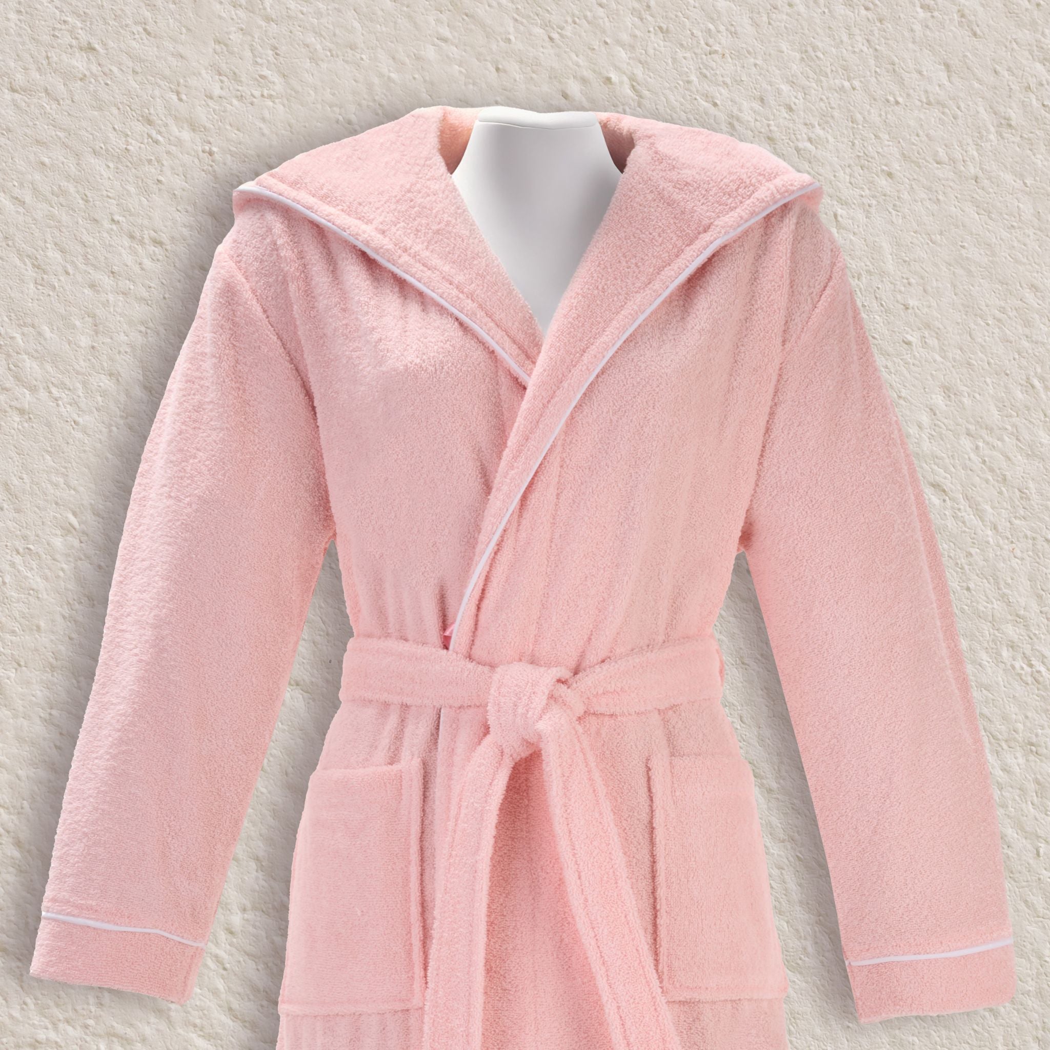 Layvera Bornoz Pembe | %100 Pamuk-Kapüşonlu-Biyeli-Cepli