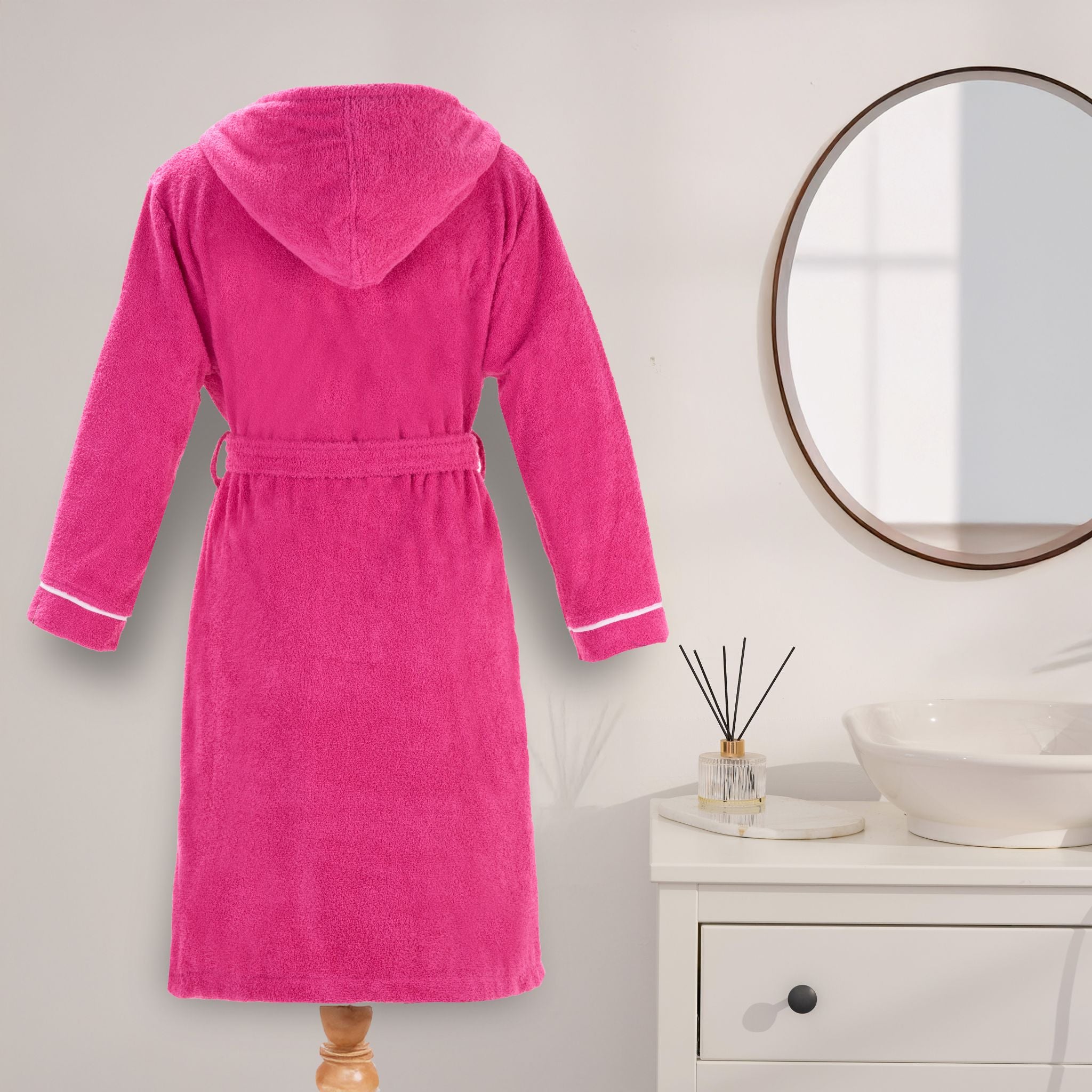 Layvera Bornoz Fuşya | %100 Pamuk-Kapüşonlu-Biyeli-Cepli