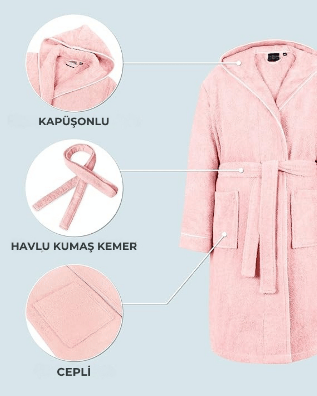 Rosa Kinderbademantel | 100 % Baumwolle – Weiche Textur – Kapuze – Tasche – Paspelierung