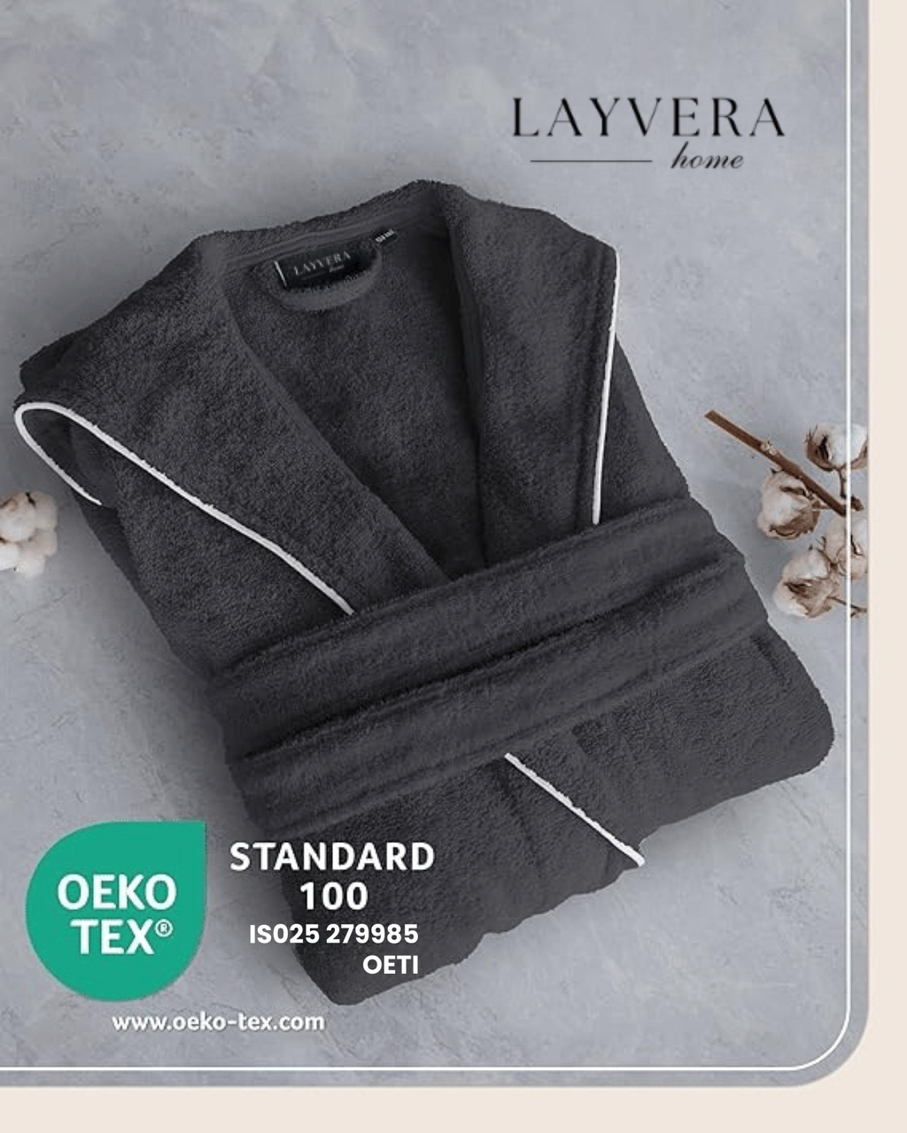 CHILDREN'S BATHROBE ANTHRACITE | 100% Cotton - Soft Texture - Hooded - Pocket - Piping