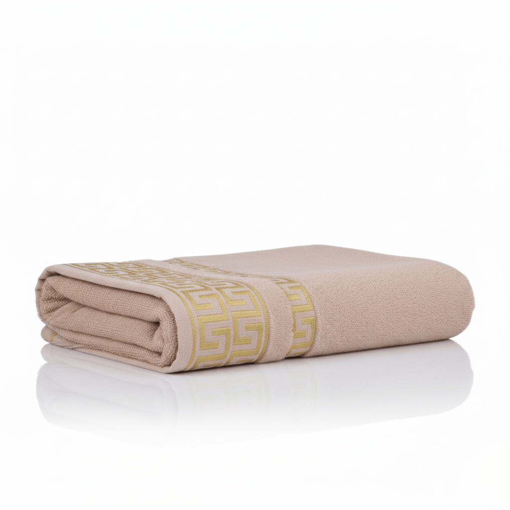 Griechisch gemustertes Handtuch | 100 % Baumwolle – Beige – Bad/Küche – Gemustert