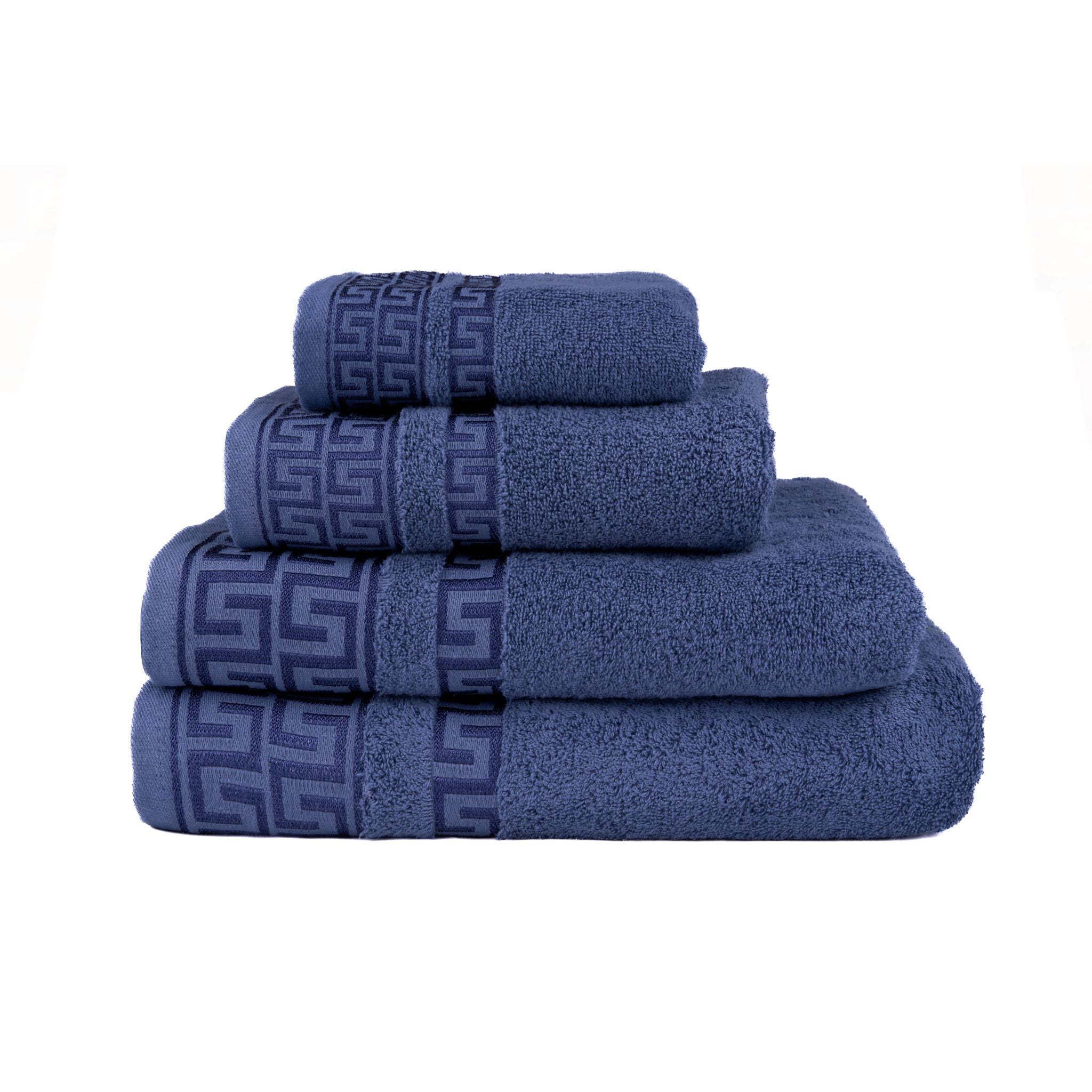 Greek Desen Havlu Set 4'Lü Set Lacivert | %100 PAMUK-Banyo-Mutfak-Desenli