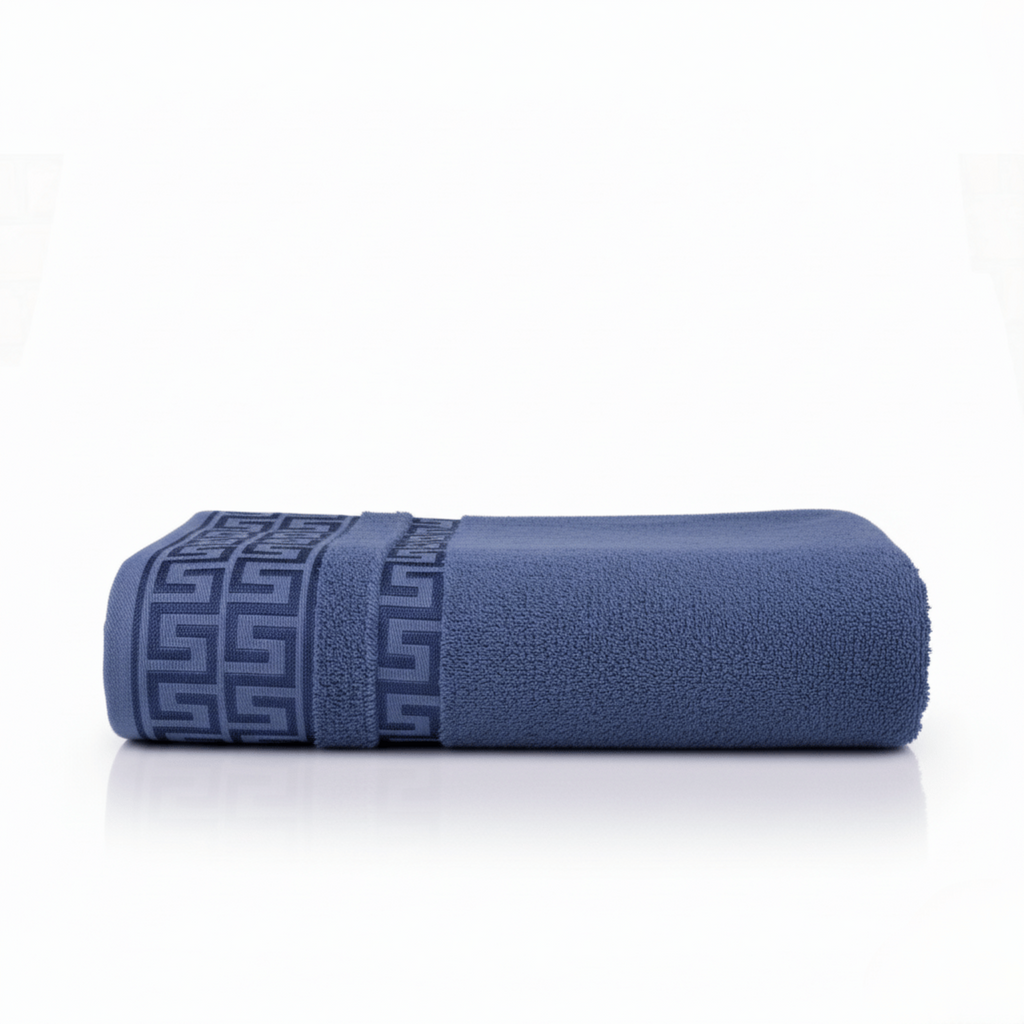 Griechisch gemustertes Handtuch, 600 g, Marineblau, 90 x 150 cm | 100 % Baumwolle – Einzelhandtuch – Bad/Küche – Gemustert