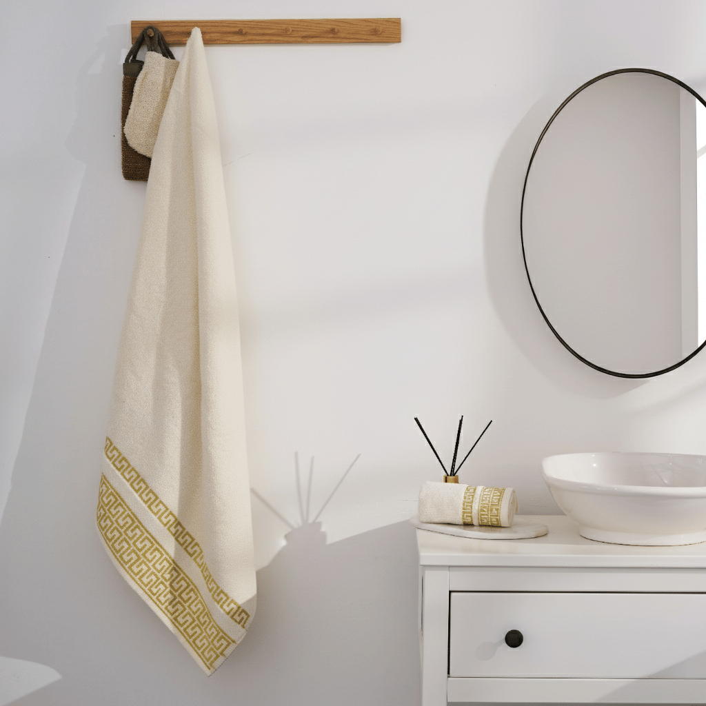 Greek Desen Havlu 600gr 90x150 | %100 PAMUK-Tekli-Krem-Banyo-Mutfak-Desenli