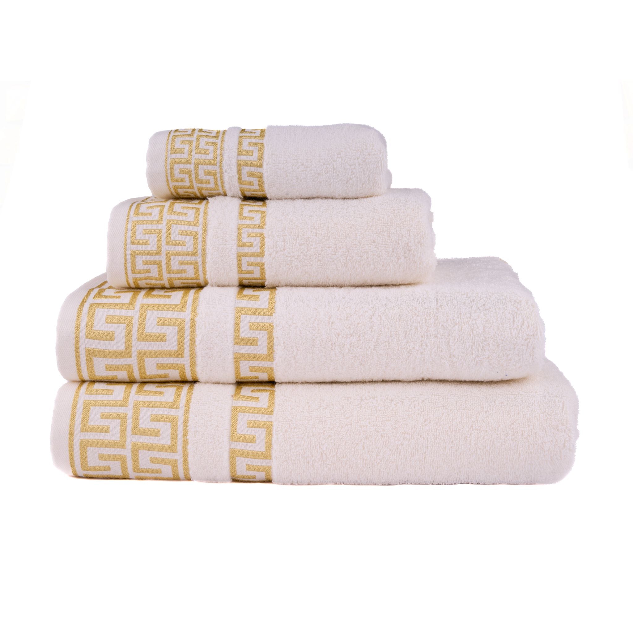 Greek Desen Havlu Set | %100 PAMUK-4'lü set-Krem-Banyo-Mutfak-Desenli