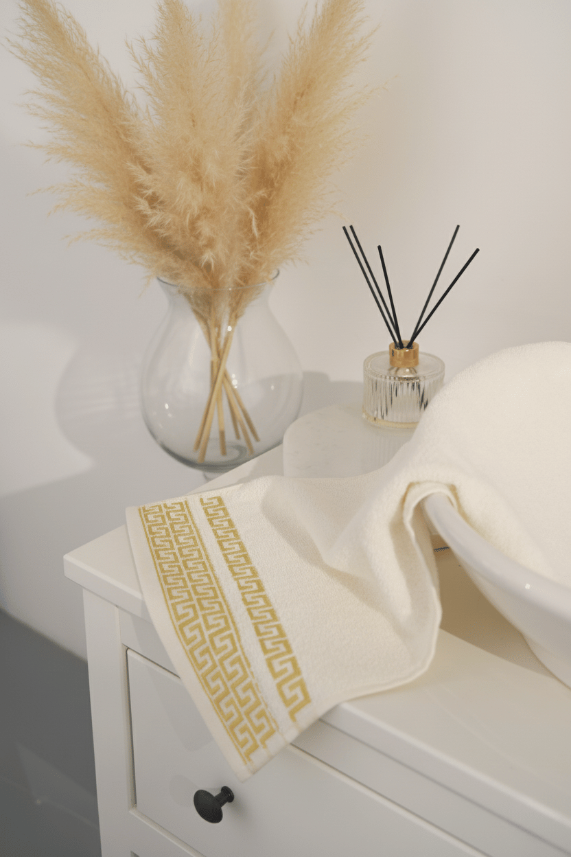 Greek Desen Havlu 600gr 90x150 | %100 PAMUK-Tekli-Krem-Banyo-Mutfak-Desenli