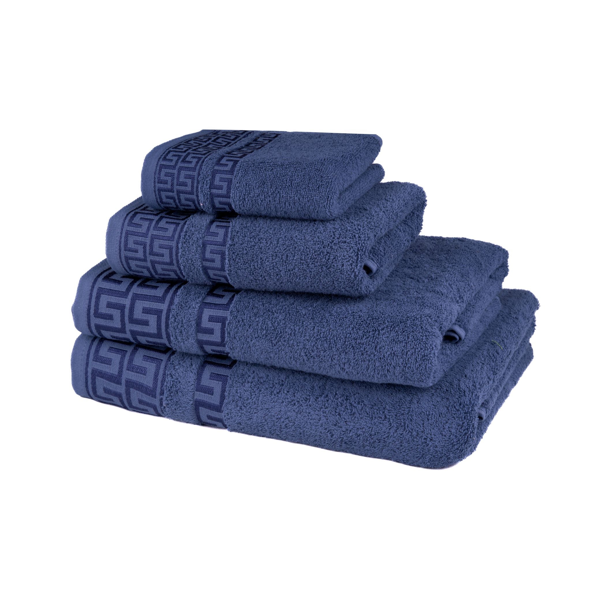 Greek Desen Havlu Set 4'Lü Set Lacivert | %100 PAMUK-Banyo-Mutfak-Desenli