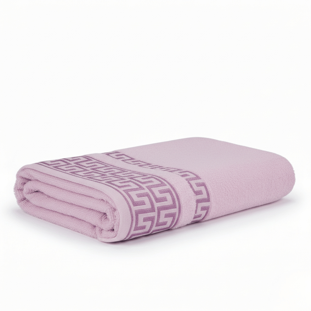 Griechisch gemustertes Handtuch, 600 g, 90 x 150 cm, Rosa | 100 % Baumwolle – Einzeln – Rosa – Badezimmer/Küche – Gemustert