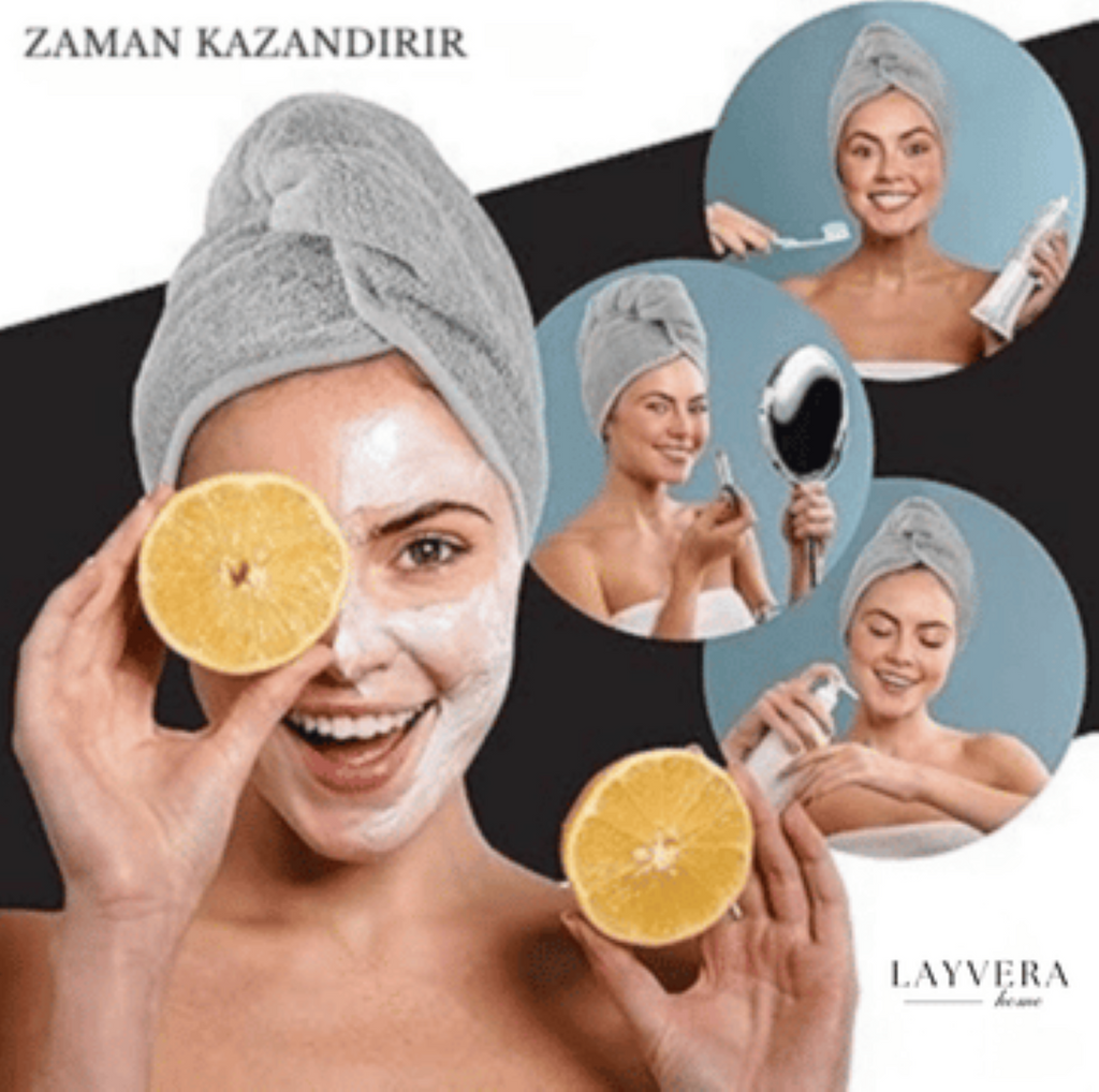 SAÇ BONESİ GRİ | Saç Havlusu-Makyaj Havlusu-Akrilik Düğmeli-%100 Pamuklu-Makyaj Bonesi