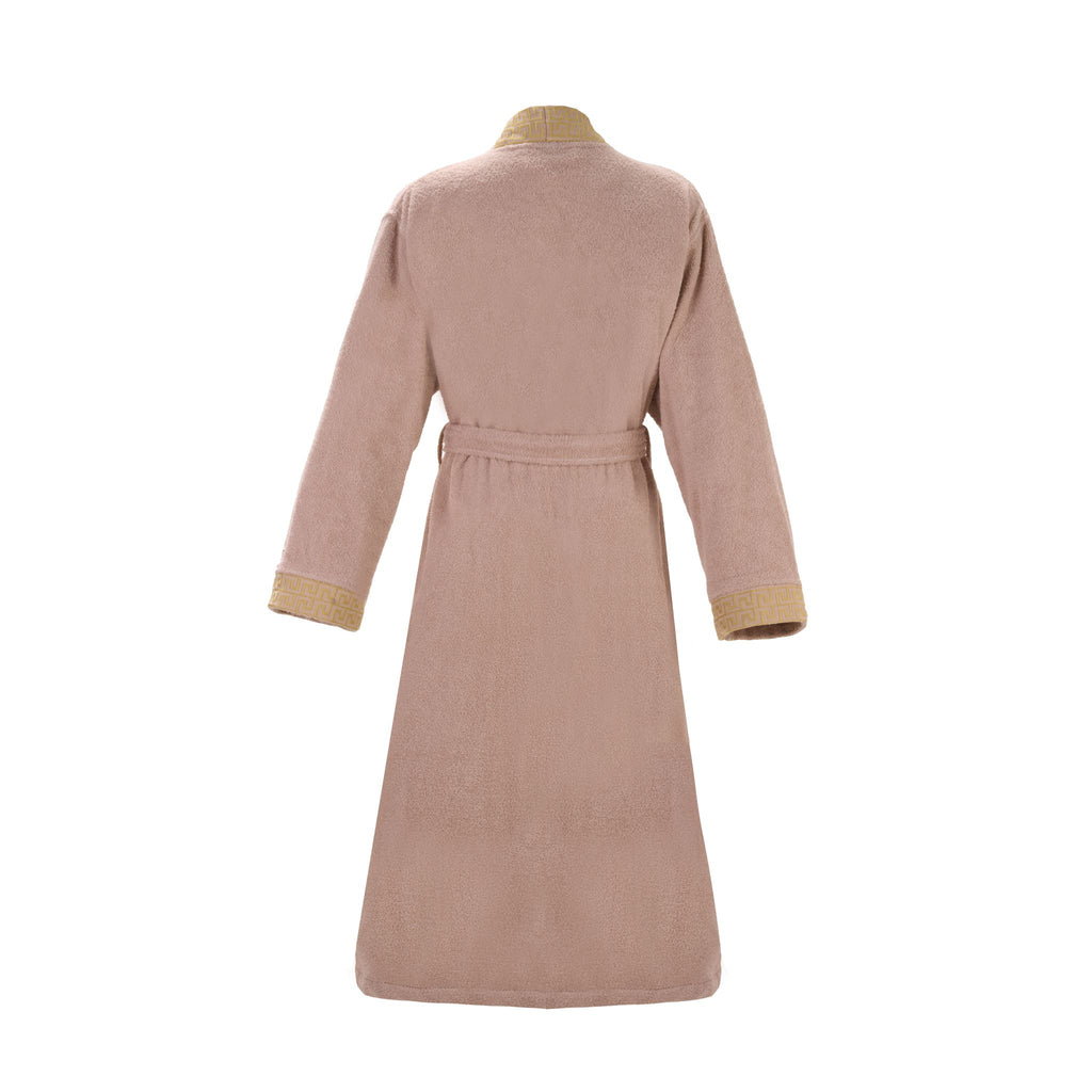 Layvera Griechischer Bademantel in Beige | 100 % Baumwolle – Griechisches Muster – Mit Tasche