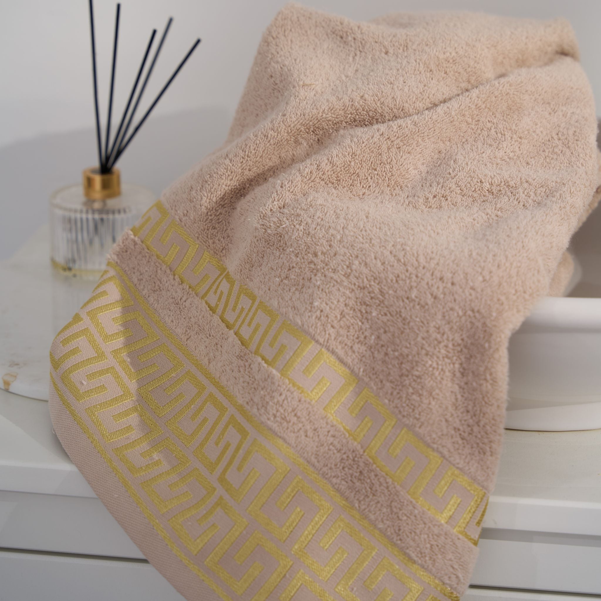 Greek Desen Havlu Set | %100 PAMUK-3'lü set-Gri-Banyo-Mutfak-Desenli