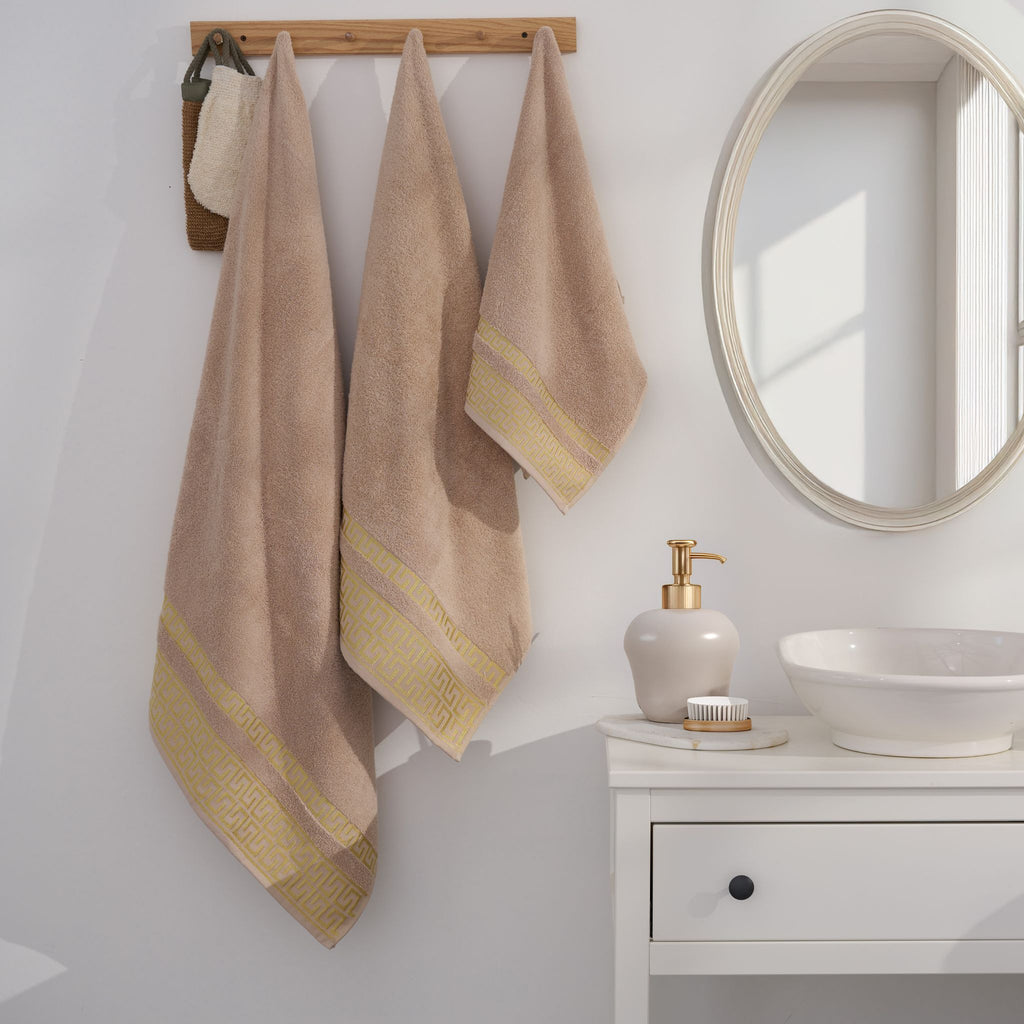 Griechisches Handtuchset | 100 % Baumwolle – 3-teilig – Grau – Badezimmer – Küche – Gemustert