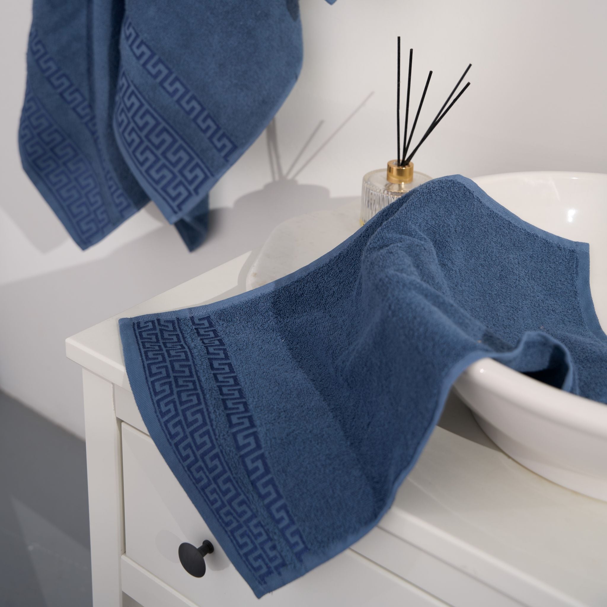 Greek Desen Havlu Set 4'Lü Set Lacivert | %100 PAMUK-Banyo-Mutfak-Desenli