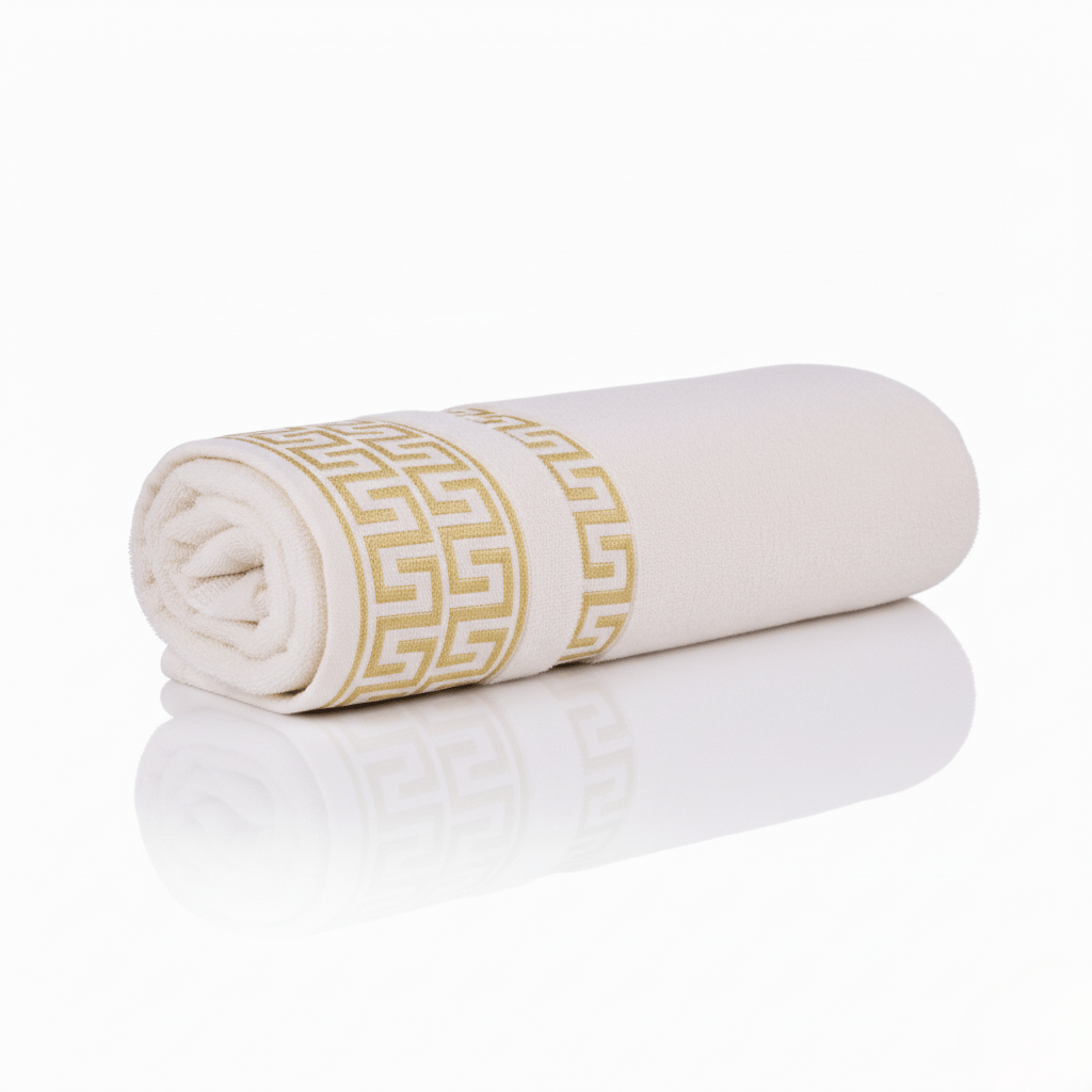Greek Desen Havlu 600gr 90x150 | %100 PAMUK-Tekli-Krem-Banyo-Mutfak-Desenli