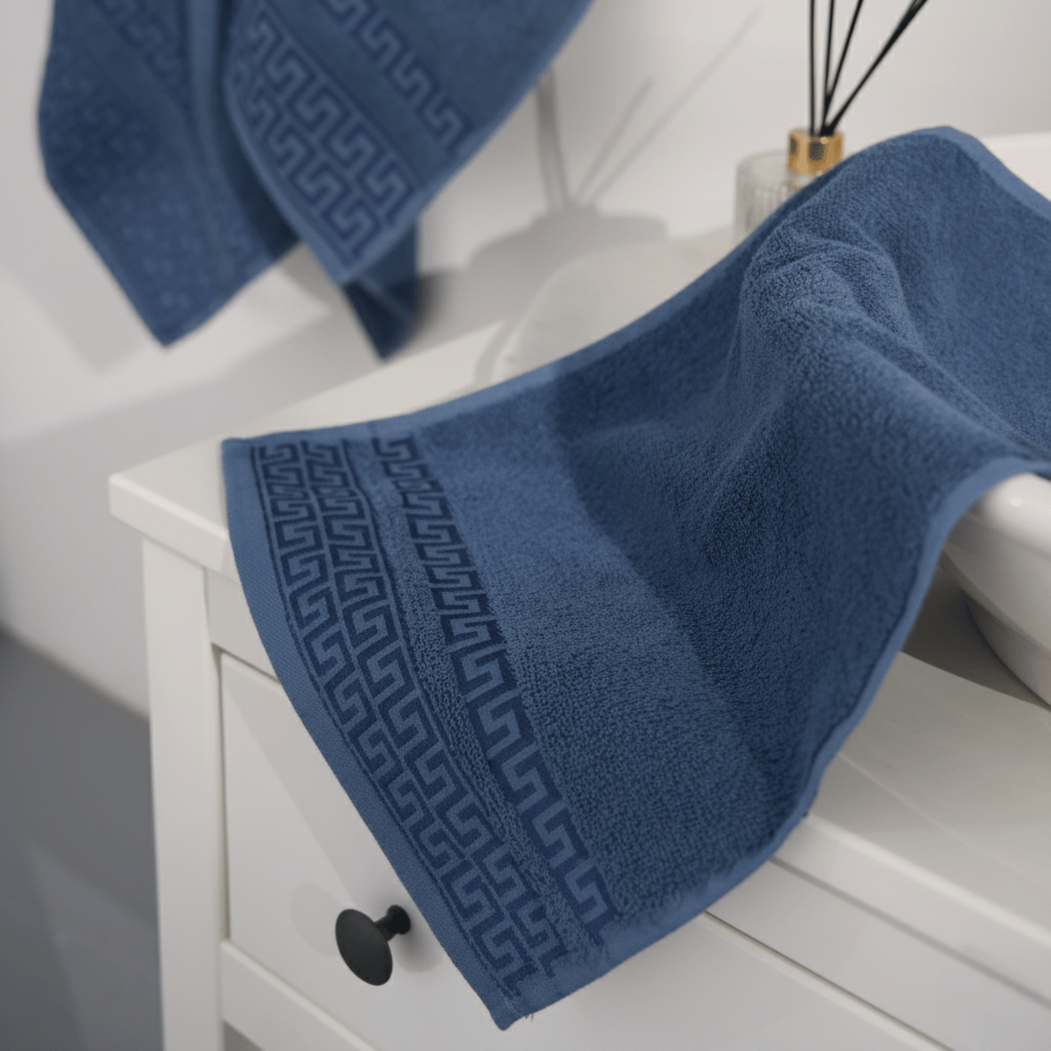 Greek Desen Havlu 600gr Lacivert 90x150 | %100 PAMUK-Tekli-Banyo-Mutfak-Desenli