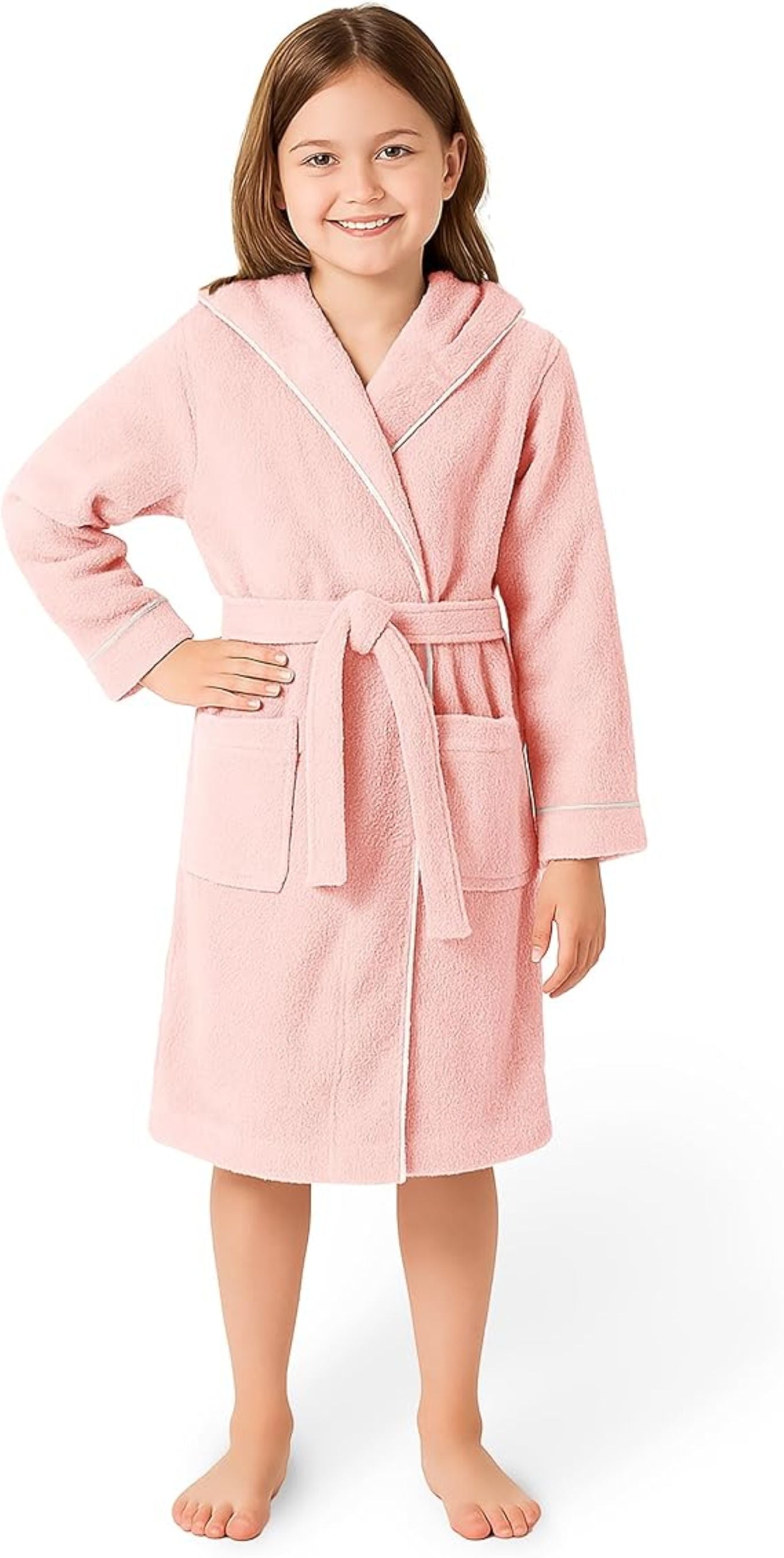 ÇOCUK BORNOZ PEMBE | %100 Pamuklu-Yumuşak Doku-Kapüşonlu-Cepli-Biyeli