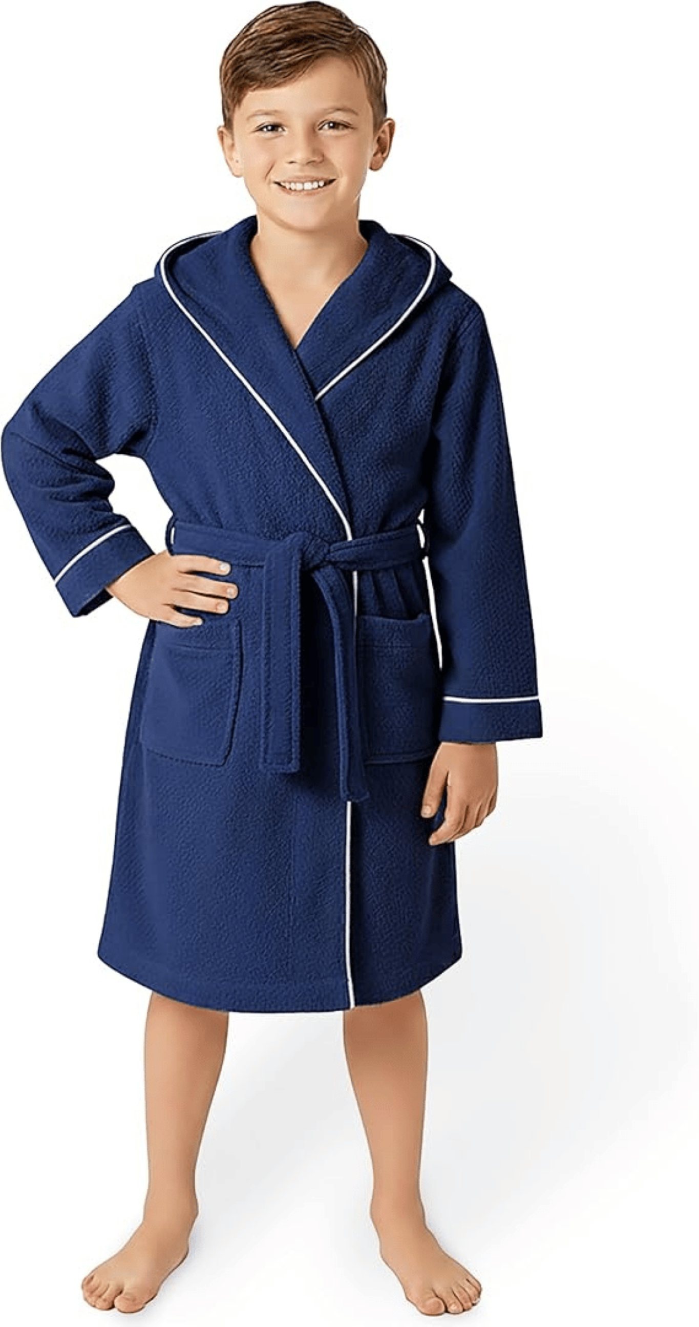 ÇOCUK BORNOZ LACİVERT | %100 Pamuklu-Yumuşak Doku-Kapüşonlu-Cepli-Biyeli