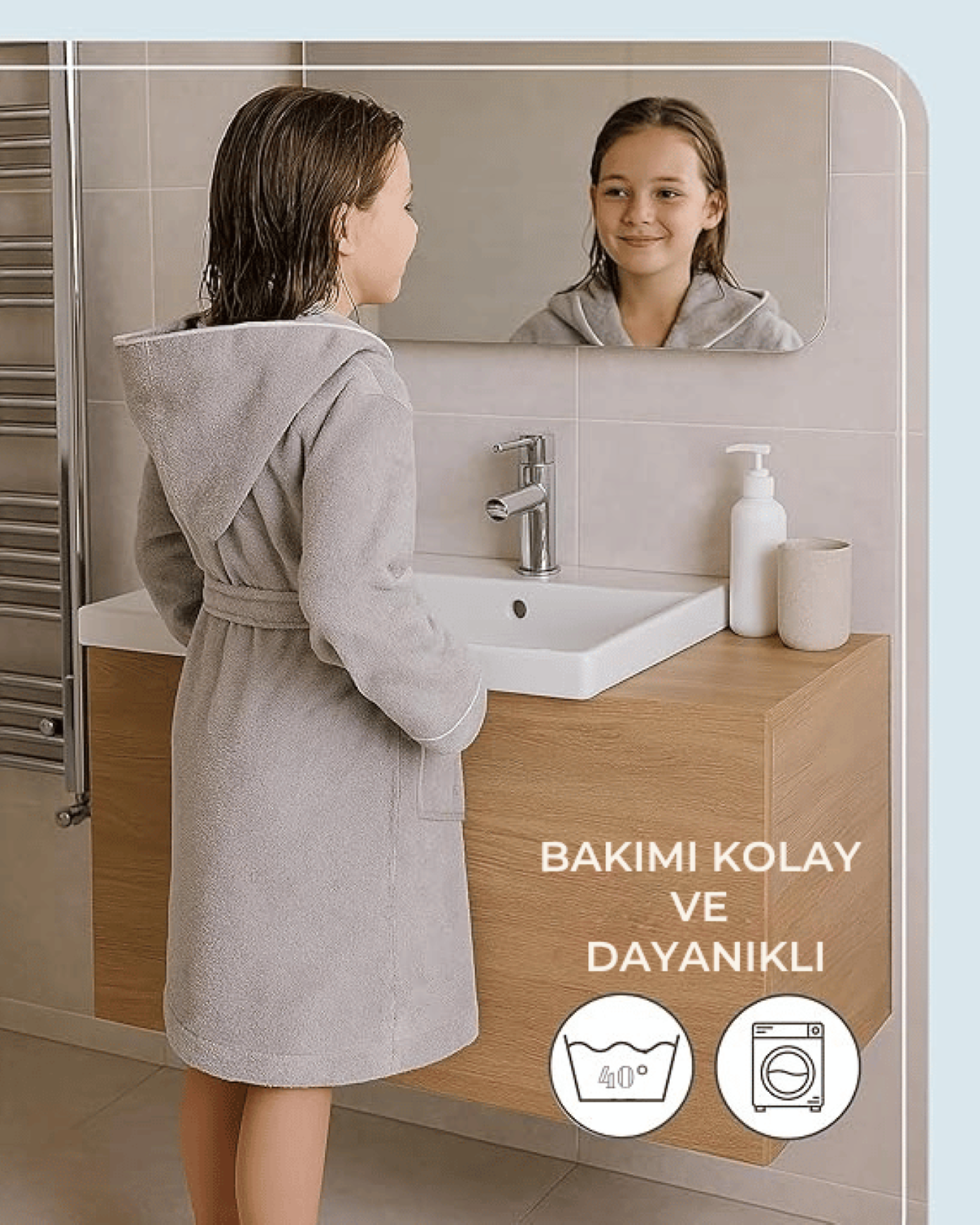 ÇOCUK BORNOZ GRİ | %100 Pamuklu-Yumuşak Doku-Kapüşonlu-Cepli-Biyeli