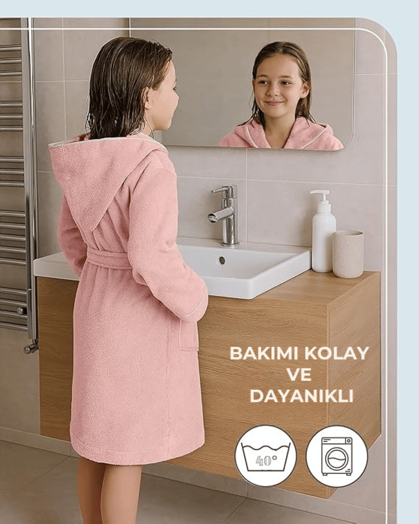 ÇOCUK BORNOZ PEMBE | %100 Pamuklu-Yumuşak Doku-Kapüşonlu-Cepli-Biyeli