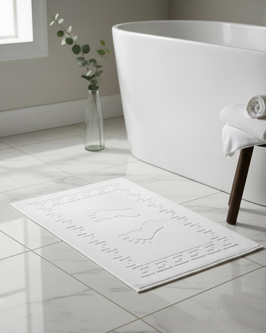 Foot Mat 100% Cotton | White-Cotton-Soft Texture-Patterned-Bathroom-Toilet