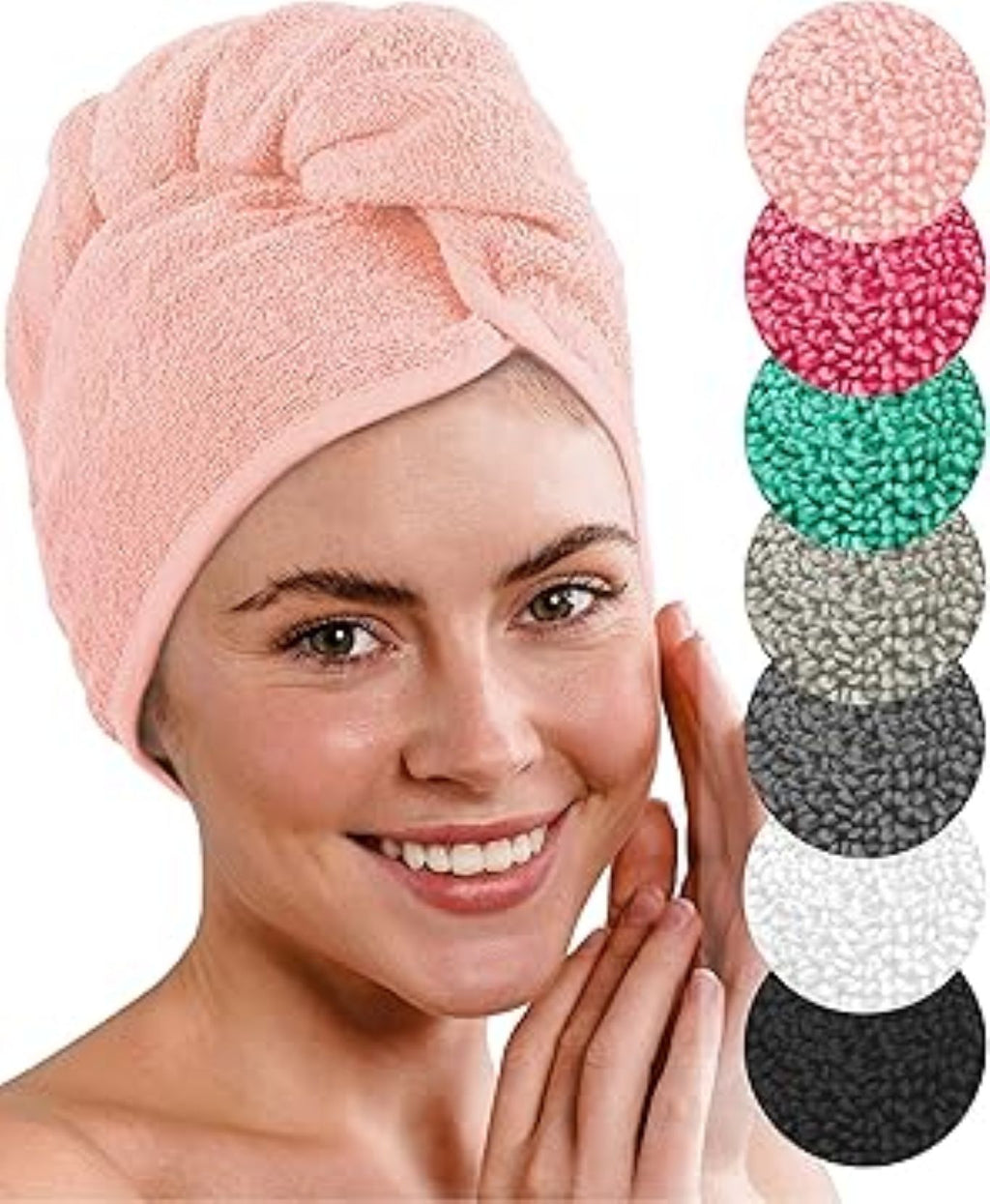 SAÇ BONESİ PEMBE | Saç Havlusu-Makyaj Havlusu-Akrilik Düğmeli-%100 Pamuklu-Makyaj Bonesi