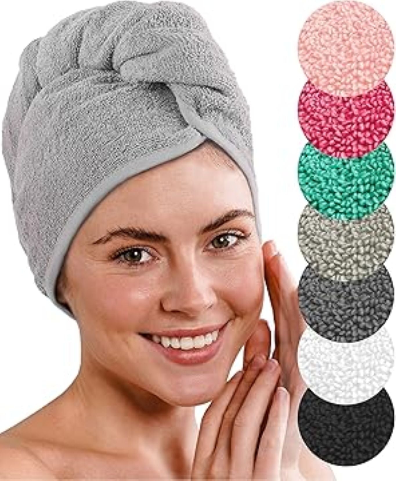 SAÇ BONESİ GRİ | Saç Havlusu-Makyaj Havlusu-Akrilik Düğmeli-%100 Pamuklu-Makyaj Bonesi